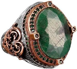 Gerçek Zümrüt Taşlı Yüzük, Zümrüt Yüzük, 925 Ayar Gümüş Yüzük, Erkek Yüzüğü - Görsel 1