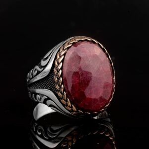 Doğal Yakut Taşlı Yüzük - Erkek Yüzüğü - 925 Ayar Gümüş Özel Tasarım - Görsel 4