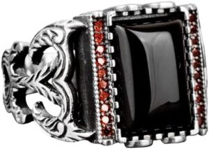 Gerçek Doğal Obsidyen Taş Yüzük, 925 Ayar Gümüş Erkek Yüzük - Görsel 1