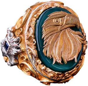 Jade Taş Yüzük - 925 Ayar Gümüş Sinyal Yüzük - El Yapımı Erkek Altın Kaplama Yüzük (Şahin) - Görsel 1