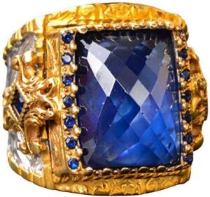 El Yapımı Zirkon Taşlı, Altın Kaplama Sterlin Gümüş Erkek Yüzük - Bilgelik ve Krallığın Simgesi - Görsel 1