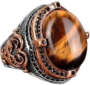 Kaplan Gözü Doğal Taş Yüzük - 925 Ayar Gümüş El Yapımı Erkek Yüzük - Güç ve Cesaret Tasarımı - Görsel 1