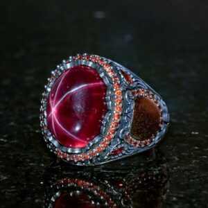 Gerçek Doğal Yıldız Yakut Taşı Yüzük, 925 Ayar Sterling Gümüş Yüzük, El Yapımı Yüzük - Görsel 4