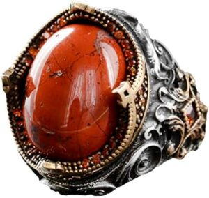 Gerçek Doğal Kan Taşlı Yüzük, Erkekler İçin Minimalist Yüzük, 925 Ayar Gümüş Yüzük - Görsel 1