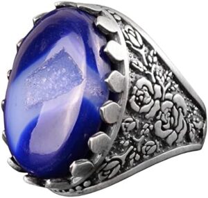 Gerçek Kristal Druzy Kuvars Taş Yüzük, Büyük Yüzük, Gümüş Erkek Yüzüğü - Görsel 1