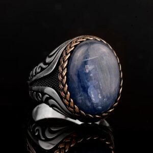 Doğal Mavi Kyanit Taşlı Yüzük - 925 Ayar Gümüş Erkek Yüzüğü - Farklı Tasarım - Görsel 4