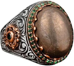 Gerçek Doğal Pirit Taşlı Yüzük, Sultan Yüzüğü, 925 Ayar Gümüş Erkek Yüzüğü - Görsel 1