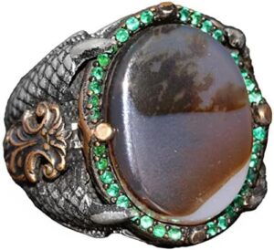 925 Ayar Gümüş Erkek Yüzük, Doğal Akik Taşı ile El Yapımı Vintage Tarzı Gümüş Yüzük - Görsel 1