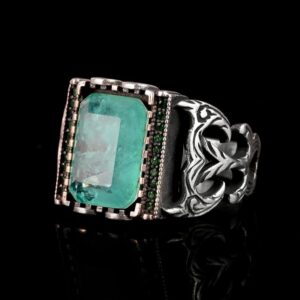 925 Ayar Gümüş Yüzük, Oluşturulmuş Paraiba Taşlı Gümüş Yüzük - Görsel 6