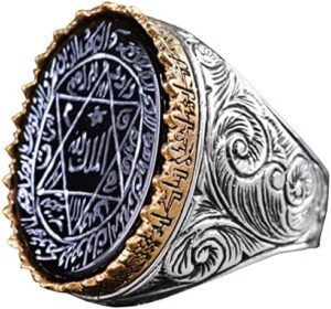 925 Ayar Gümüş Erkek Yüzük Siyah Oniks Taşı ve Süleyman Mührü Tasarımı - Görsel 1