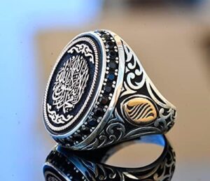 İslami Gümüş Erkek Yüzük - Şık Müslüman Sembol Yüzük - Geleneksel El İşçiliği (Özelleştirilebilir) - Görsel 4