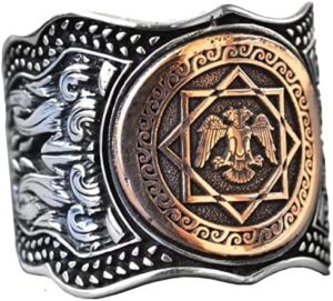 Çift Başlı Kartal Yüzüğü, Gümüş Kartal Yüzüğü, 925 Ayar Gümüş Erkek Yüzüğü, Büyük Yüzük - Görsel 1