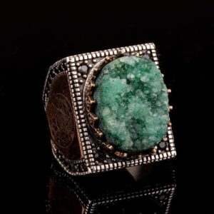 Gerçek Doğal Druzy Kristal Kuvars Taş Yüzük Erkekler İçin, Kral Süleyman Yüzüğü, 925 Ayar Gümüş Erkek Yüzüğü - Görsel 6