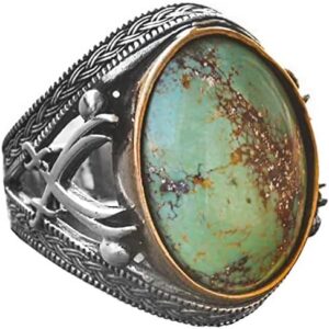 Gerçek Doğal Taş Erkek Yüzük, Kılıç Yüzüğü, 925 Ayar Gümüş Erkek Yüzük (Turkuaz) - Görsel 1