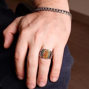 Dikdörtgen Sterlin Gümüş Yüzük, 925 Doğal Arizona Turkuaz Taş Yüzük (Stil-5) - Görsel 5