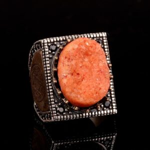 Gerçek Doğal Druzy Kristal Kuvars Taş Yüzük Erkekler İçin, Kral Süleyman Yüzüğü, 925 Ayar Gümüş Erkek Yüzüğü - Görsel 4