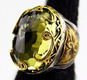 925 Ayar Gümüş Osmanlı İmparatoru Takı VAV Desenli Erkek veya Kadın Yüzük, Yapay Sitrin Taşı - Görsel 6