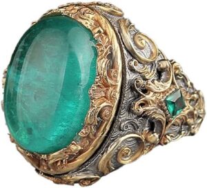 Paraiba Yapay Taşlı Gümüş Yüzük, Rodaj Kaplama Gümüş Yüzük, 925 Ayar Gümüş Yüzük, Stacking Yüzük, Yeşil - Görsel 1