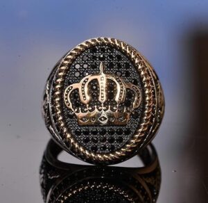 925 Ayar Gümüş Kral Tacı Yüzük - Doğal Oniks Taşı - Erkekler için Görkemli Takı - Görsel 3
