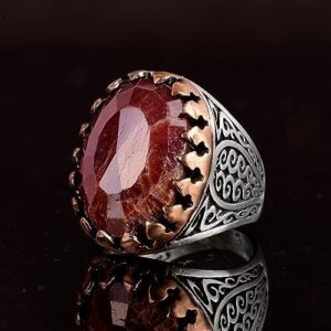 Gerçek Doğal Yakut Taşlı, 925 Ayar Gümüş Erkek Yüzük, El Yapımı Yüzük - Görsel 2