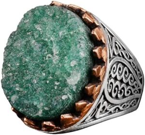 Erkekler için Gerçek Druzy Kuvars Taşlı - 925 Gümüş Erkek Yüzük - Görsel 1