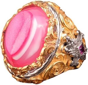 Gümüş Erkek Altın Kaplama Yüzük, Gerçek Kristal Druzy Kuvars Pembe Doğal Taş - Görsel 1