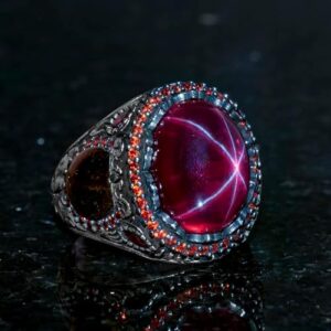 Gerçek Doğal Yıldız Yakut Taşı Yüzük, 925 Ayar Sterling Gümüş Yüzük, El Yapımı Yüzük - Görsel 5