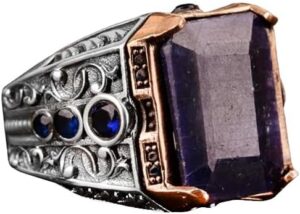 Gerçek Doğal Safir Taşlı Yüzük, 925 Ayar Gümüş Erkek Yüzük - Görsel 1