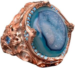 Gerçek Doğal Drusy Kristal Kuvars Taş Yüzük, 925 Ayar Gümüş Yüzük Erkekler İçin