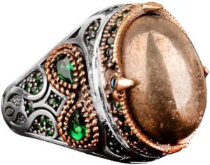 Gerçek Doğal Pirit Taşı Yüzük, Minimalist Yüzük, Gümüş Erkek Yüzüğü - Görsel 1