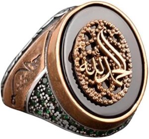 925 Ayar Gümüş Erkek Yüzük, Oniks Taşı ve Allah Hat Sanatı Tasarımı ile - Görsel 1