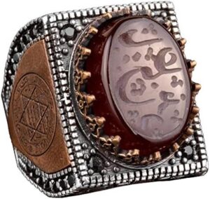 925 Ayar Gümüş Erkek Yüzük, İslami Erkek Yüzük, Müslüman Yüzük, Doğal Akik Taşlı - Görsel 1