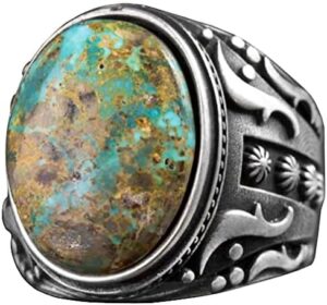 925 Ayar Gümüş Erkek Yüzük - Doğal Arizona Turkuaz Taşı - Vintage Tasarım El Yapımı Takı (Model-3) - Görsel 1