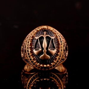 925 Ayar Gümüş Yüzük , Altın Kaplama- Sembol Yüzükler - Erkek Yüzükleri (Terazi) - Görsel 4