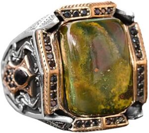 Gerçek Kan Taşı Taş Yüzük, Sterlin Gümüş Yüzük, Özel Tasarım Yüzük - Görsel 1