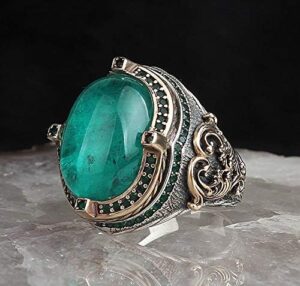 Erkekler için Gümüş Yüzük - Yaratılmış Paraiba Yeşil Taşı - Görsel 3