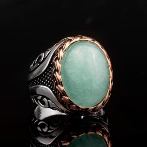 Gerçek Doğal Amazonit Taş Yüzük - 925 Ayar Gümüş Erkek Yüzük - Özgün Takı - Görsel 5