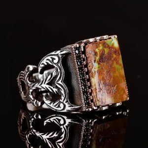 Dikdörtgen Sterlin Gümüş Yüzük, 925 Doğal Arizona Turkuaz Taş Yüzük (Stil-5) - Görsel 3