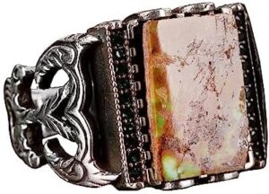 Dikdörtgen Sterlin Gümüş Yüzük, 925 Doğal Arizona Turkuaz Taş Yüzük (Stil-5) - Görsel 1