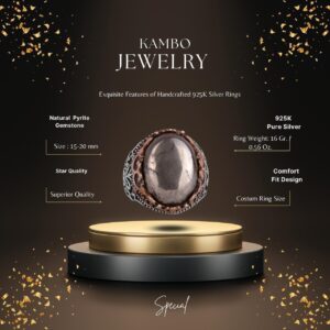 Gerçek Doğal Taş El Yapımı Yüzük - 925 Ayar Gümüş El Yapımı Yüzük - Şık Farklı Yüzük (Pirita) - Görsel 2