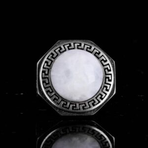 Doğal Taş Yüzük - 925 Ayar Katı Gümüş El Yapımı Erkek Yüzüğü (Ay Taşı) - Görsel 4