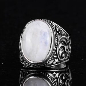 El Yapımı Doğal Aytaşı Taş Yüzük - Gizemli 925 Ayar Sert Gümüş Erkek Yüzüğü - - Görsel 5