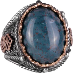 925 Ayar Saf Gümüş Yüzük, Erkekler İçin Gerçek Doğal Taş Yüzük (Yeşil Kan Taşı)