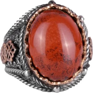 925 Ayar Gümüş Yüzük, El Yapımı Doğal Kırmızı Kan Taşı Yüzük - Görsel 1