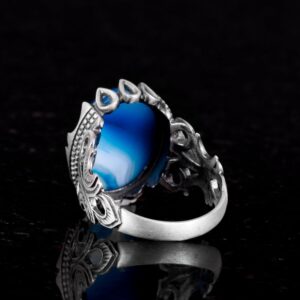 925 Ayar Katı Gümüş Erkek Yüzük - Doğal Taş Seçeneği (Mavi Ağaç) - Görsel 6