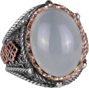 Doğal Cabochon Akuamarin Taş Yüzük, Huzurlu 925K Katı Gümüş Erkek Yüzüğü, Sakin Deniz Tasarımı - Görsel 1