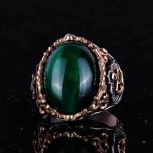 Gümüş Halka Kaptan Yüzük, Yapay Taş Yüzük, 925 Ayar Sterlin Gümüş Yapay Taş Yüzükler - Farklı ve Çeşitli Koleksiyon (Koyu Yeşil Kedi Göz Yapay Taş) - Görsel 5