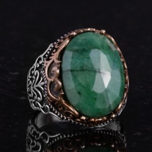 Gerçek Doğal Taş El Yapımı Yüzük - 925 Ayar Gümüş El Yapımı Yüzük - Şık Yüzük (Zümrüt) - Görsel 5