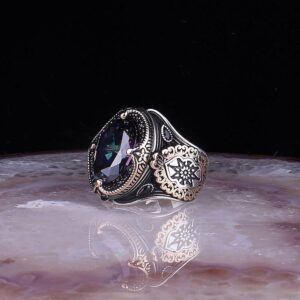 Erkekler için Mystic Topaz Yüzük - El Yapımı 925 Ayar Gümüş Yüzük, Oluşturulmuş Mystic Topaz Taşı ile - Görsel 4