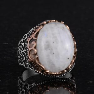 Gerçek Doğal Taş El Yapımı Yüzük - 925 Ayar Gümüş El Yapımı Yüzük - Şık Yüzük (Ay Taşı) - Görsel 5